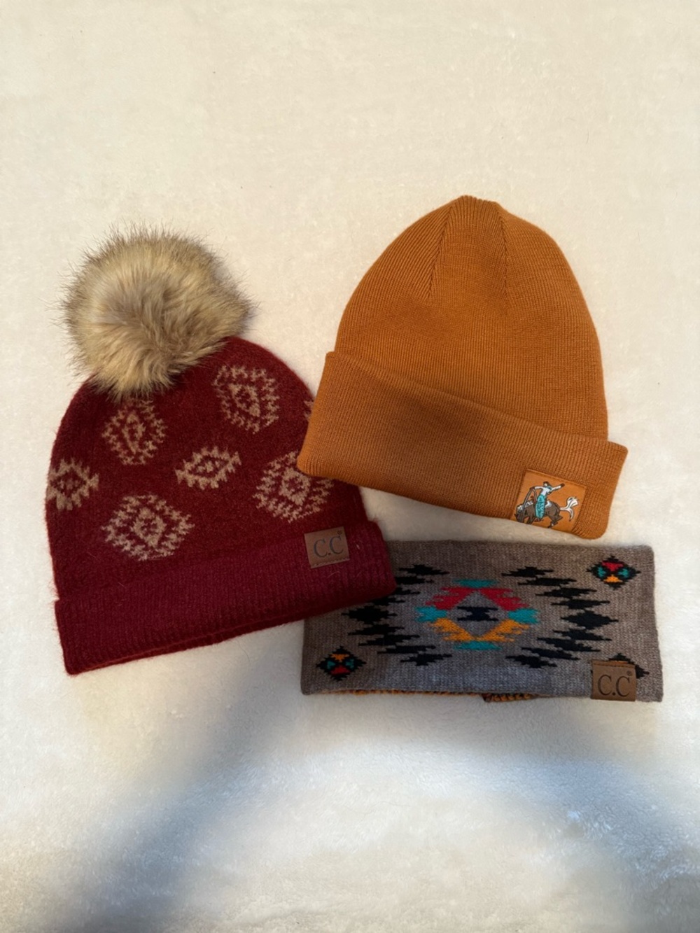 C.C Beanie and Headband - 2Fly Co Rust Folded Cuff Beanie Bucking Horse Set